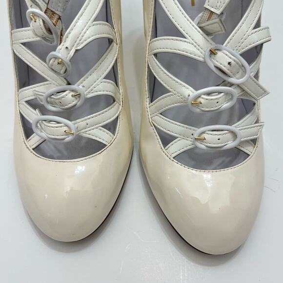 Chanel Buckle Mary Jane Wedge Pumps White Patent Leather Pumps | 39/US 8-8.5 - Picture 4 of 13